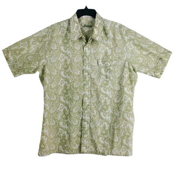 Vtg 70s 80s McGregor Hawaiian Shirt Men XL 17 17.5 Green Beige Retro Lightweight - Picture 9 of 11